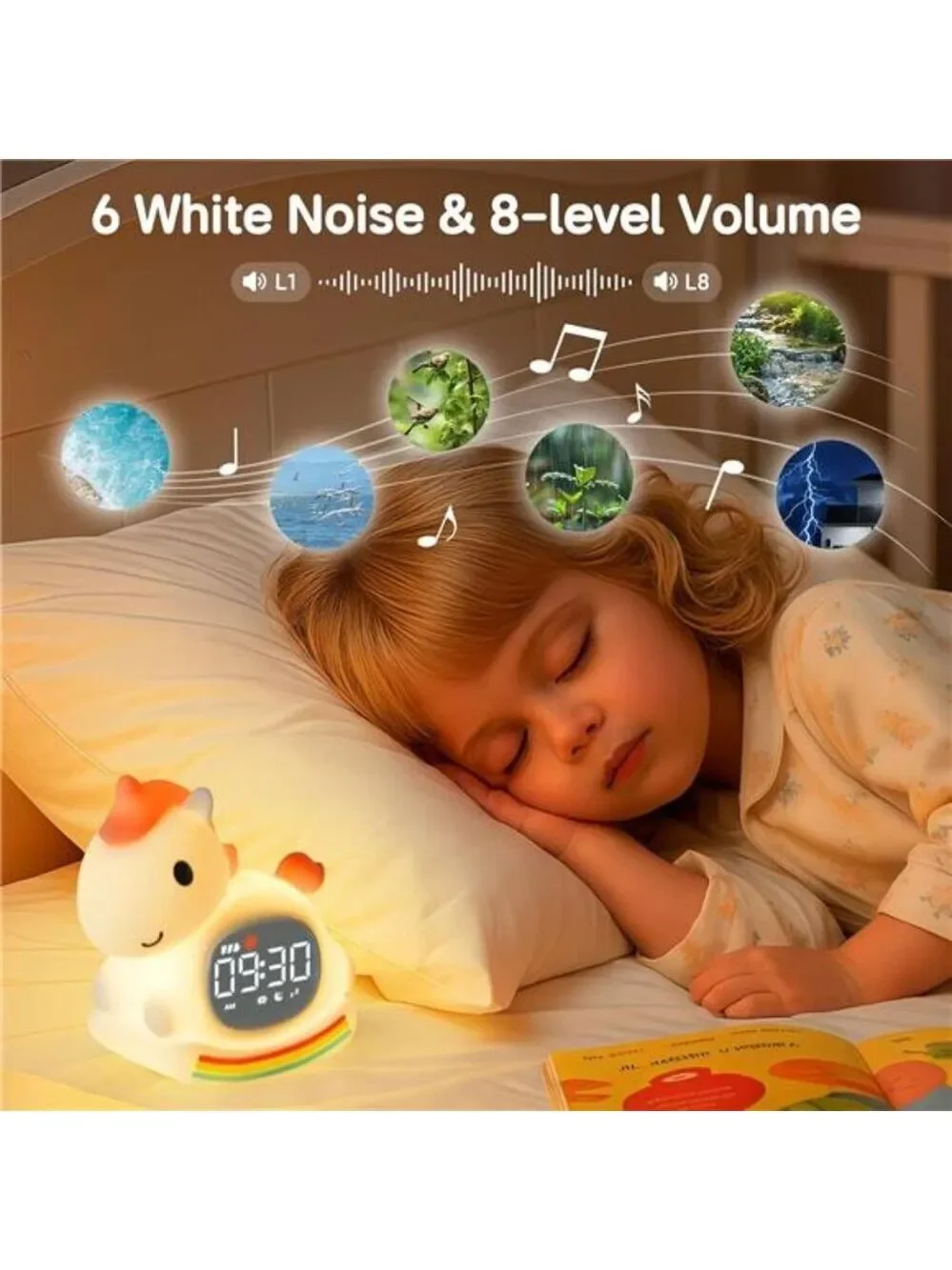 Kids Alarm Clock Night Light Sleep Training Clock Rechargeable Boys Girls Pink